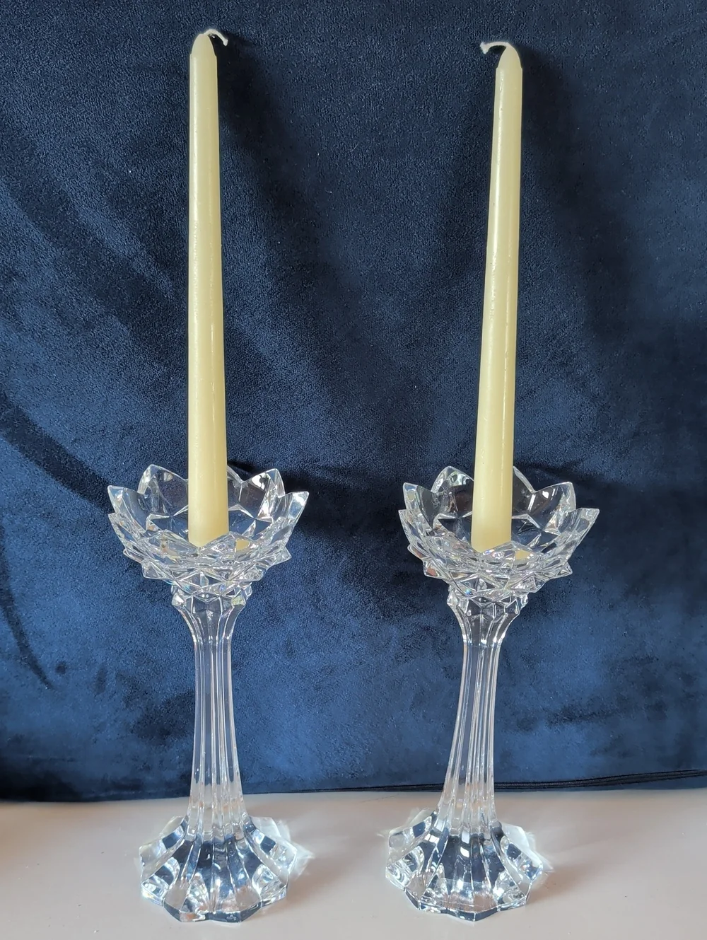 2 Mikasa Royal Crown, Lead Crystal Candlesticks. Fluted Stem & a Flower-Shape.